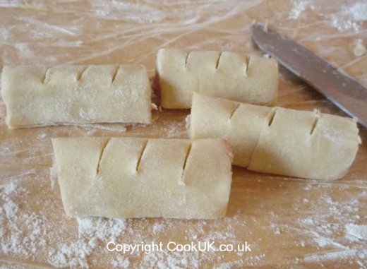 Sausage rolls ready to be cooked