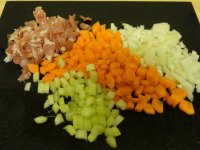 Prepared ingredients for the soup