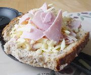 Toasted ham and cheese sandwich, uncooked. Click to enlarge picture.