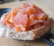 Uncooked smoked salmon and cream cheese toasted sandwich. Click to enlarge picture.