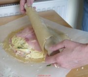 Placing top layer of pastry on a galette