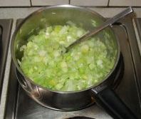 Leek sauteing in butter. Click picture to enlarge.