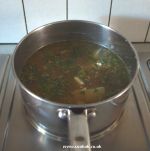 Cooking potato soup.