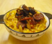Chorizo and Mushroom Risotto served in a bowl