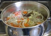 Lamb and first vegetables cooking