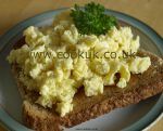 Scrambled eggs cooked in the microwave.