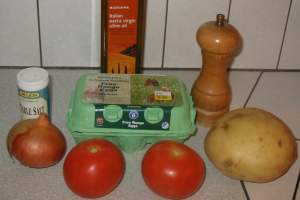 Spanish Omelette (Tortilla) ingredients. Click picture to enlarge. Copyright David Marks
