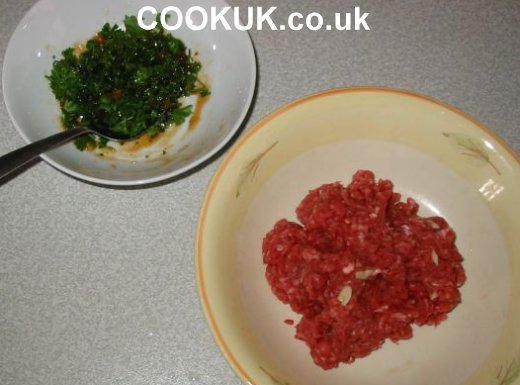 Mix ingredients for Crunchy Beef and Mango Meatballs