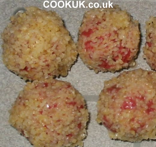 Coat meatballs in Bulgur Wheat mixture