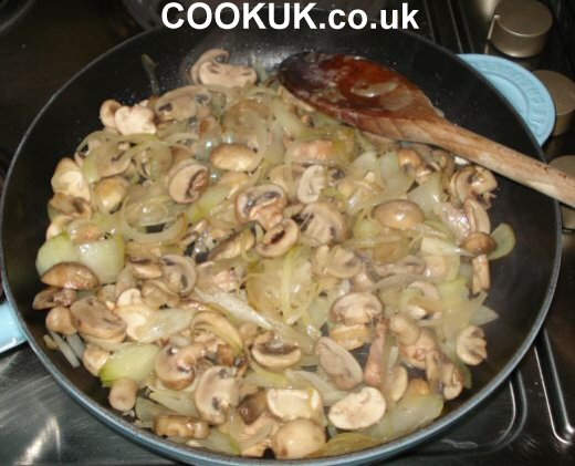 Garlic and mushrooms added