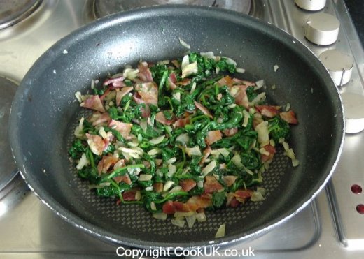 Frying bacon and spinach
