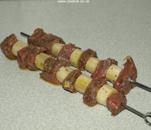 Beef and leek kebabs ready to cook