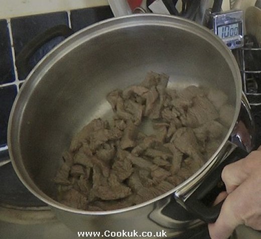 Frying off stewing steak