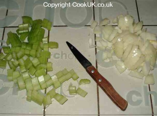 Chopped celery and onions