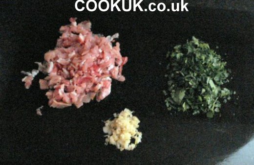Chopped bacon, garlic and parsley