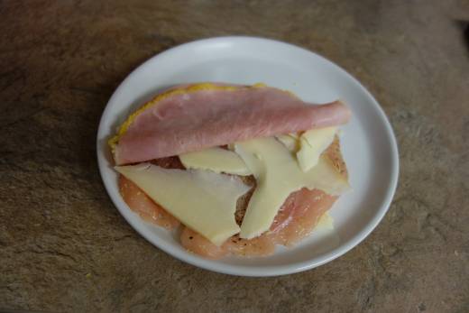 Chicken, cheese and ham for Chicken Cordon Bleu