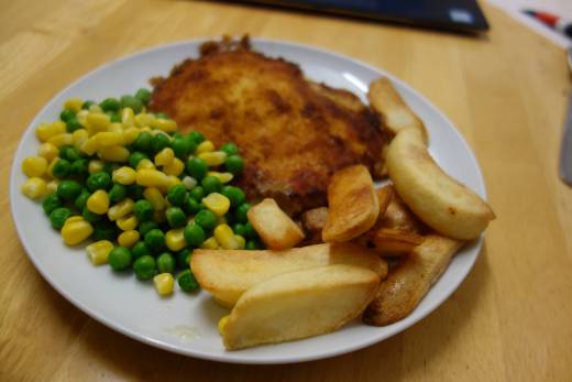 Chicken Cordon Bleu with Chips and Vegetables