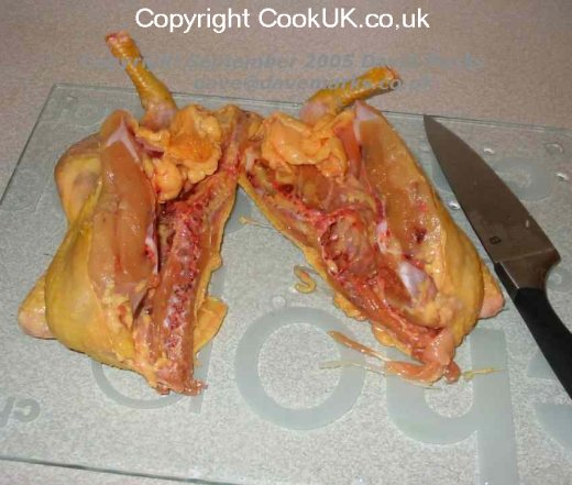 Chicken cut into two halves