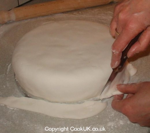 Trinning off excess ready roll icing