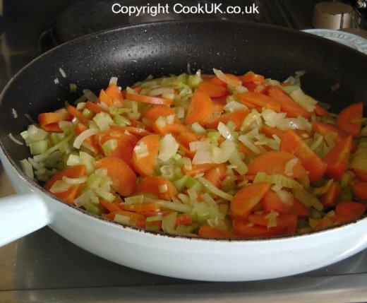 Vegetables frying for Cottage Pie