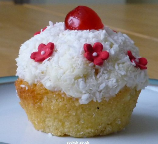 Cupcake topped with dessicated coconut