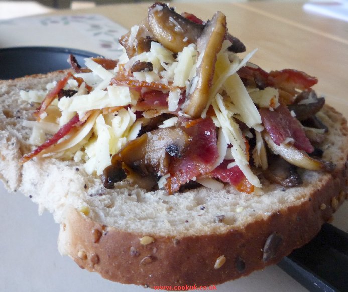 Bacon, mushroom and cheese Diablo toasted sandwich