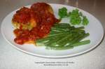Fish cakes with buttered green beans and tomato sauce
