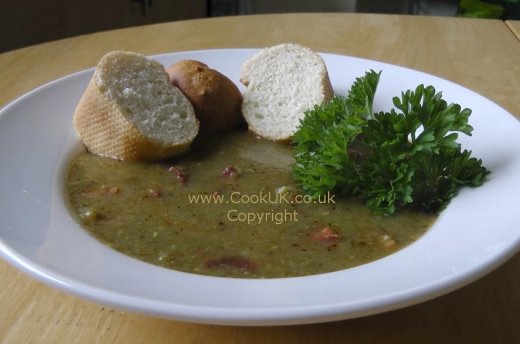 French Bean and Chorizo Soup served with bread