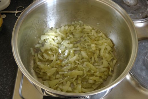 Frying onions for French Bean Soup