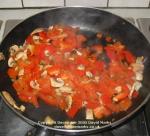 Mushrooms, peppers and tomatoes frying. Click picture to enlarge.