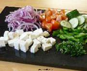 Prepared ingredients for Greek salad