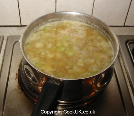 Leek and potato soup cooking