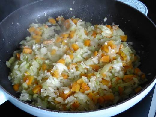 Vegetables frying for American Meatloaf