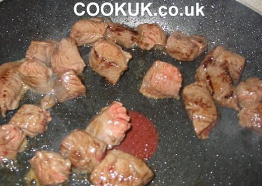 Frying beef cubes for Mexican Beef Stew