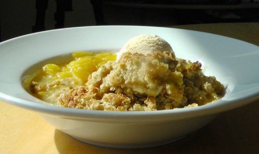 Plum crumble and ice cream