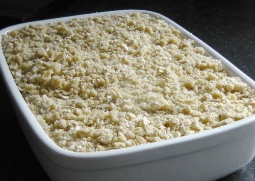 Plum crumble ready for cooking