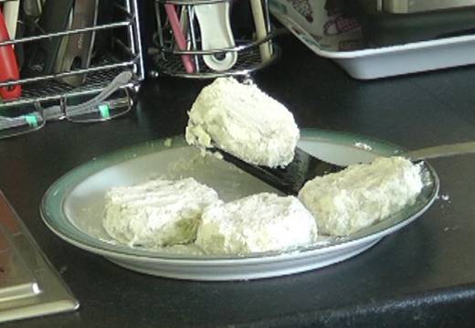 Potato cakes coated in flour