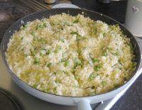 Cooking the bacon and leek risotto