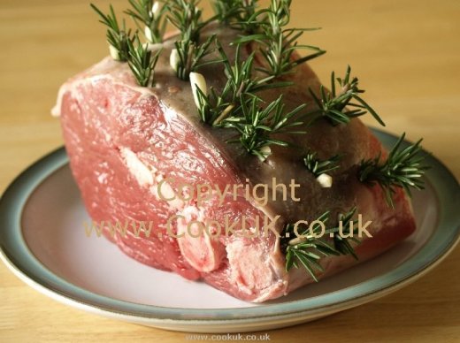 Leg of lamb prepared for cooking
