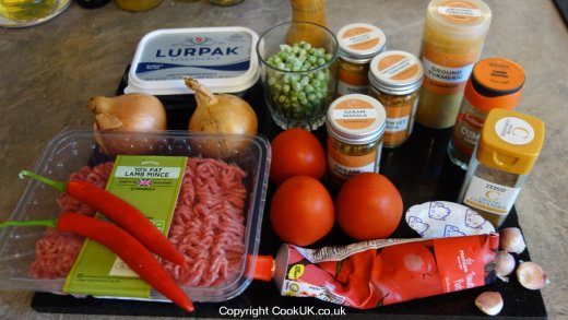 Ingredients for slow cooker Lamb Keema Curry
