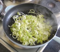 Leek frying in butter. Click picture to enlarge.