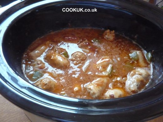 Sausages and Onion Gravy in a Slow Cooker