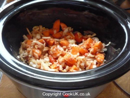 Vegetables cooking in slow cooker