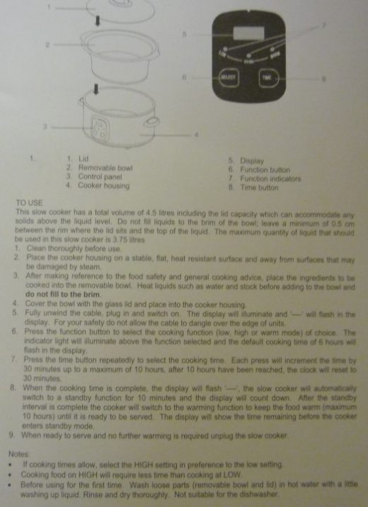 Third page of Sainsbury's 123677151 4.5 litre Slow Cooker manual