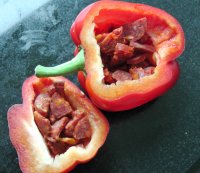 Sliced sweet peppers filled with Chorizo