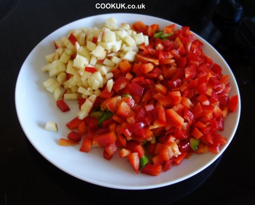 Chopped sweet peppers and apples