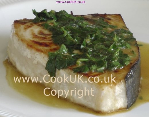 Pan fried swordfish with lemon and parsley sauce