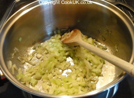 Onion, celery and garlic frying