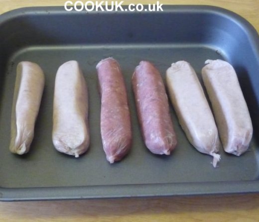 Sausages in baking tin
