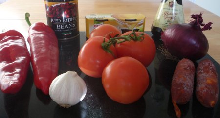 Ingredients for Tomato, chorizo and bean soup